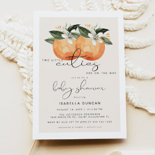 CALLIOPE Two Little Cuties Twin Orange Baby Shower Invitation