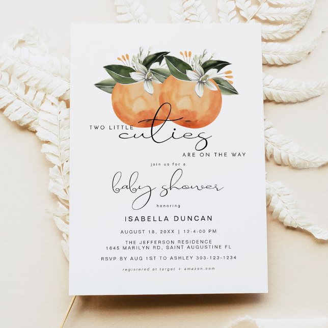 CALLIOPE Two Little Cuties Twin Orange Baby Shower Invitation (Creator Uploaded)