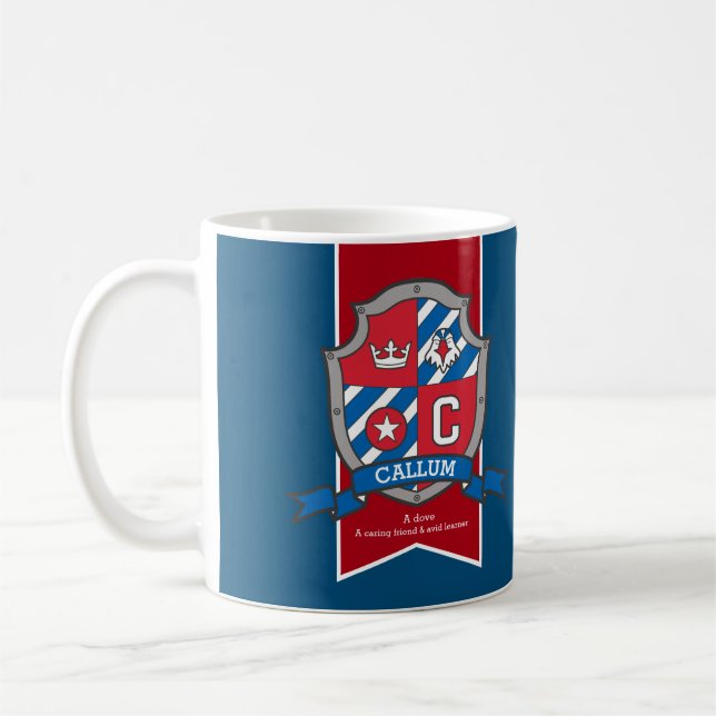 Callum knight shield red blue name meaning mug (Left)
