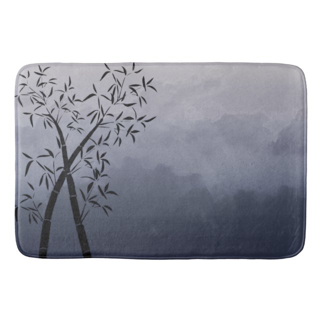 Calm and Dramatic Bamboo and mountain view Scene Bath Mat (Front)