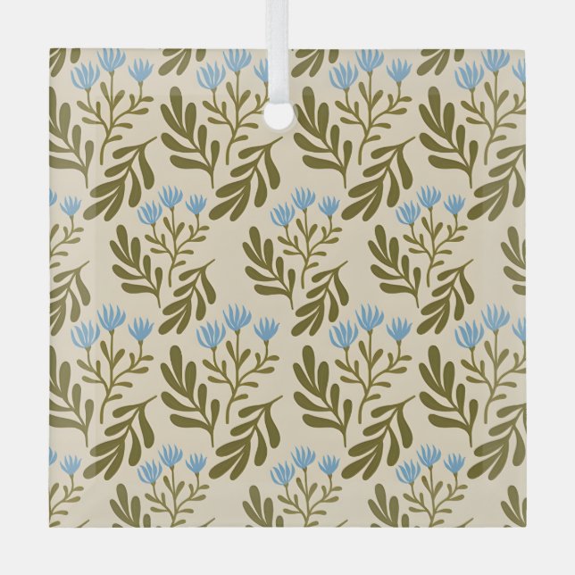  Calm and Natural: Blue Flower Seamless Pattern Glass Tree Decoration (Front)