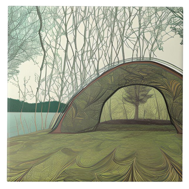 Calm and Peaceful Camping Scene Ceramic Tile (Front)