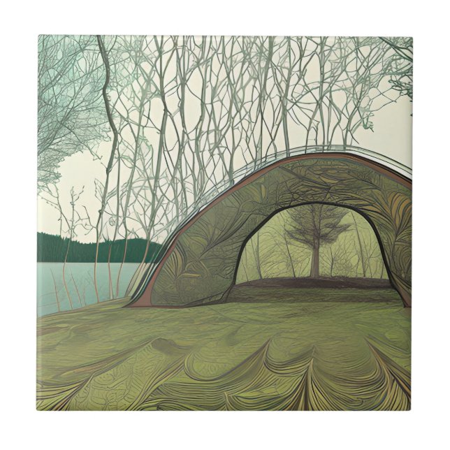 Calm and Peaceful Camping Scene Ceramic Tile (Front)