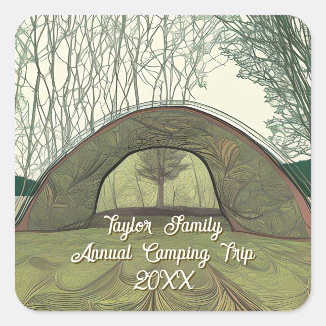 Calm and Peaceful Camping Scene Personalised Square Sticker (Front)