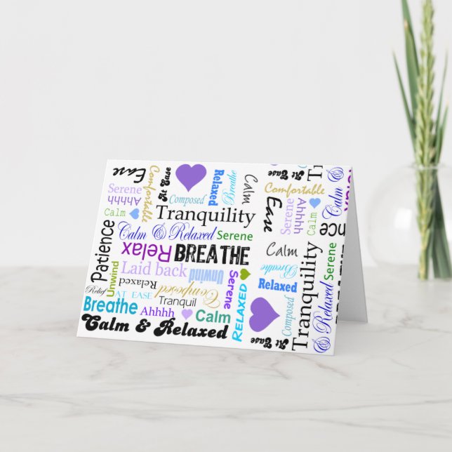 Calm and Relaxing positive words typography Card (Front)