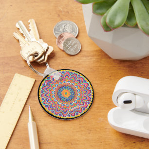Calm Beautiful Colourful Floral Mandala Key Ring