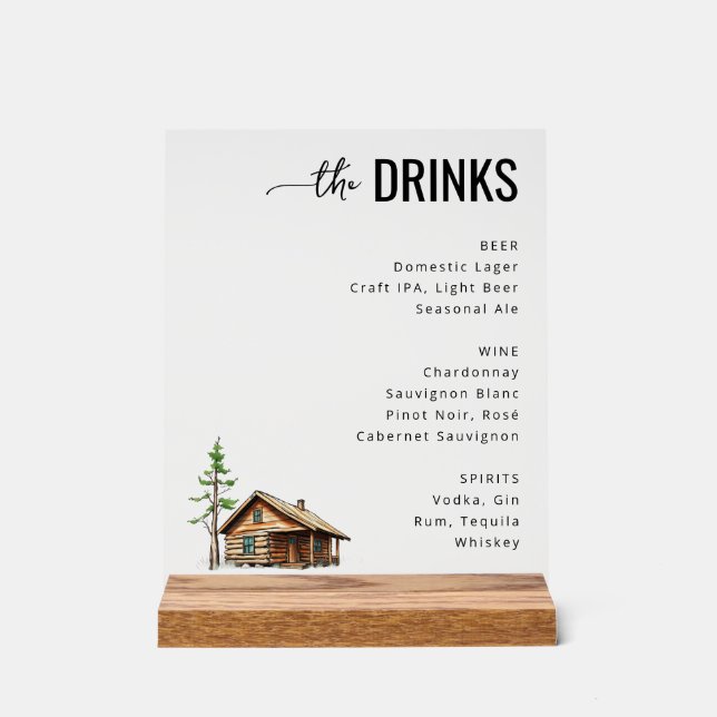 Calm Black Minimalist Cabin Illustration Acrylic Sign (Front)