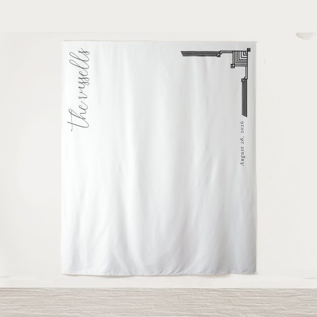 Calm Black Minimalist Geometric Lines Tapestry (Front)