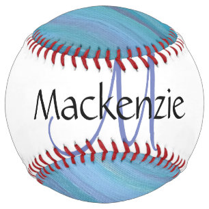 Calm Blue Abstract   Cool Turquoise Aqua Monogram Softball