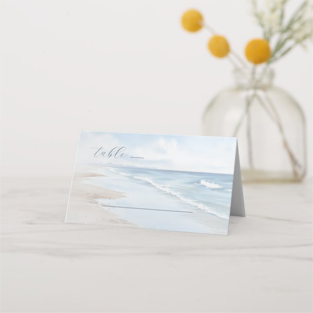Calm Blue Beach Scene Place Card (Front)