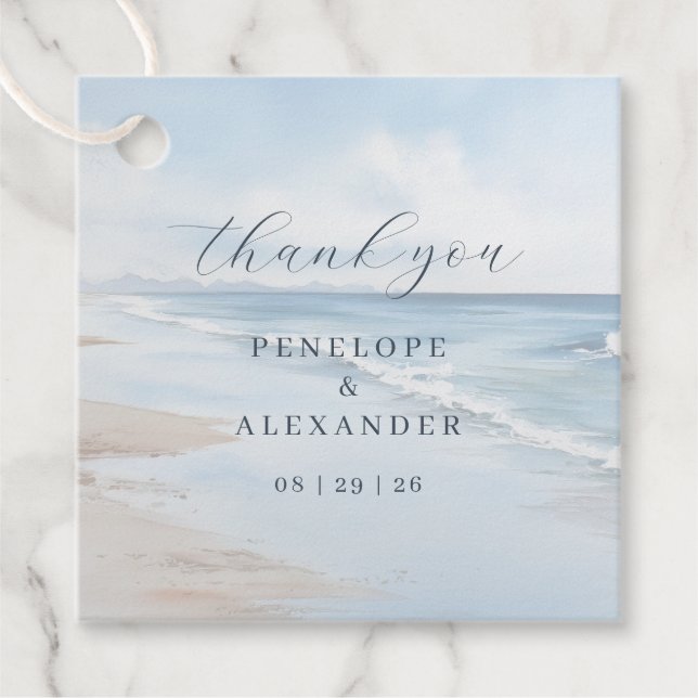 Calm Blue Beach Waves Favour Tags (Front)