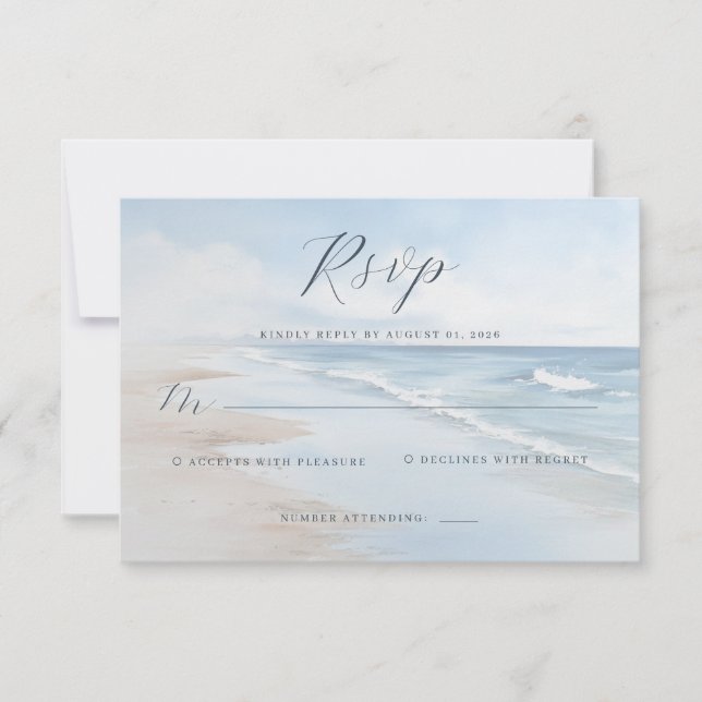 Calm Blue Beach Waves RSVP Card (Front)