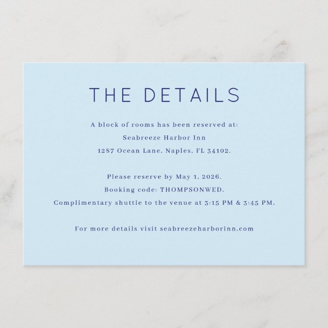 Calm Blue Minimalist Details Enclosure Card (Front)