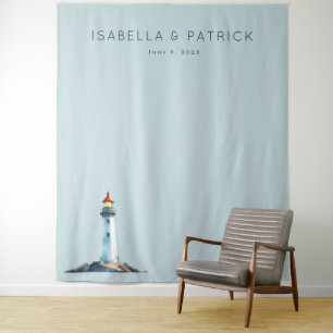 Calm Blue Minimalist Lighthouse Tapestry