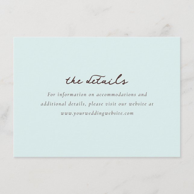 Calm Blue Minimalist Wedding Details Card (Front)