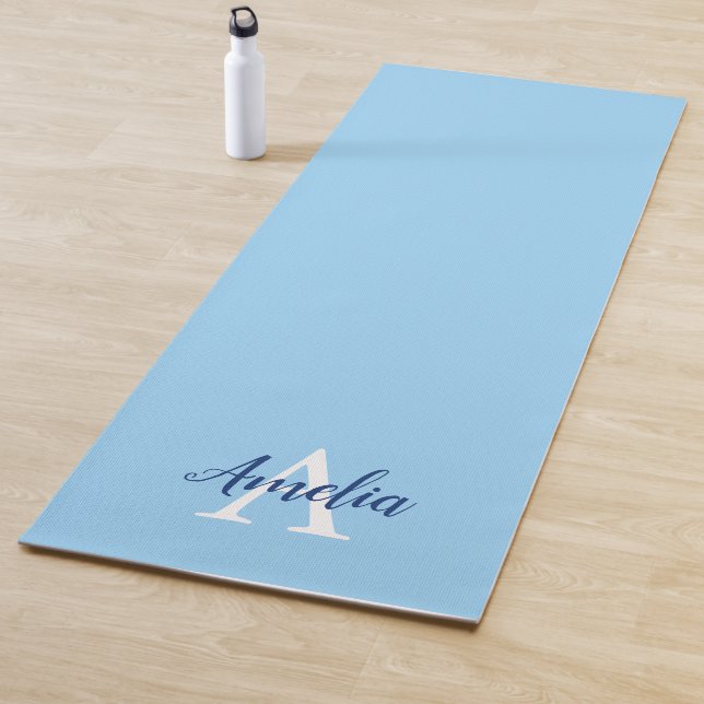 Calm Blue Monogram Script Yoga Mat (In Situ)