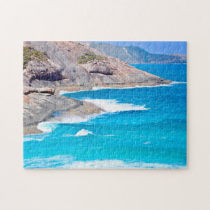 Calm Blue Sea Gentle Waves Rugged Cliffs Photo Jigsaw Puzzle