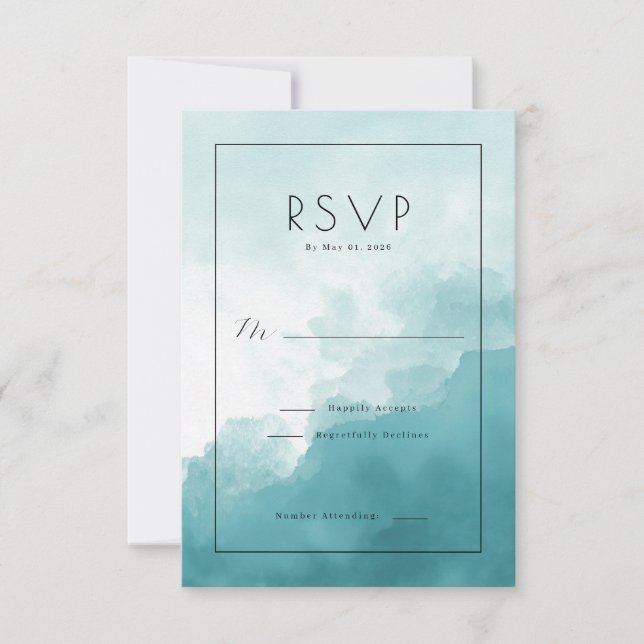 Calm Blue Watercolor Waves RSVP Card (Front)