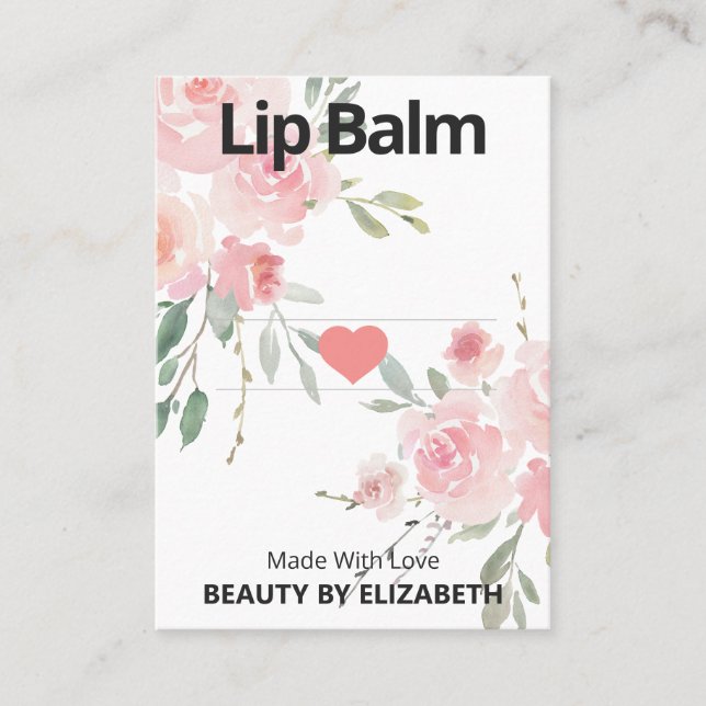 Calm Blush Pink Floral Lip Balm Display Packaging Business Card (Front)