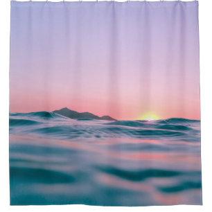 Calm body of water during golden hour shower curtain