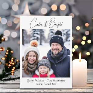 Calm & Bright   Picture Personalised Christmas Holiday Card