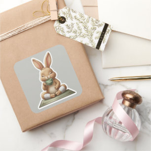 Calm Bunny Tea Moment Square Sticker