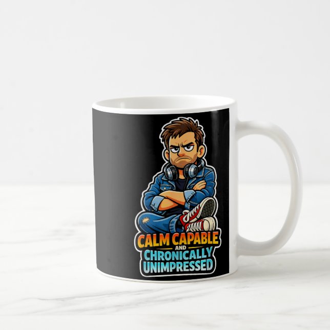 Calm Capable Chronically Unimpressed Cartoon Guy Coffee Mug (Right)