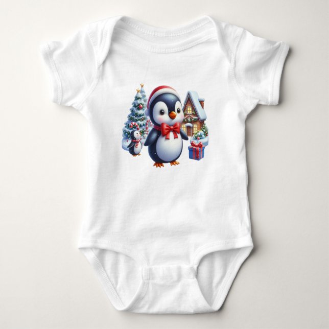 Calm Christmas Penguin Baby Bodysuit (Front)