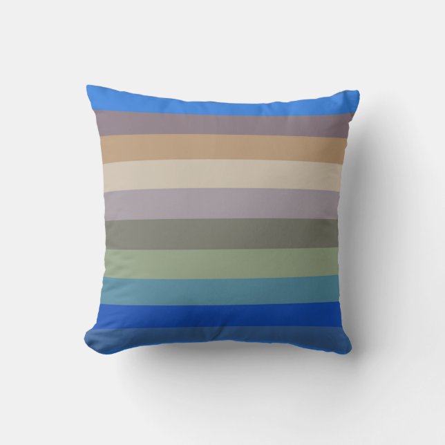 Calm Coastal Neutral Stripe Pattern in Blues and S Cushion (Front)
