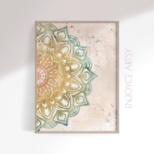 Calm colourful and gold mandala spiritual wall art