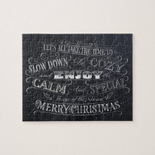 Calm + Cosy Merry Christmas Chalkboard Calligraphy Jigsaw Puzzle