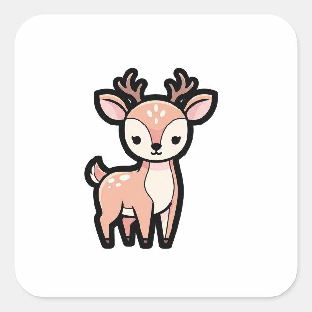Calm Deer – Cute Kawaii Animal Illustration Square Sticker (Front)