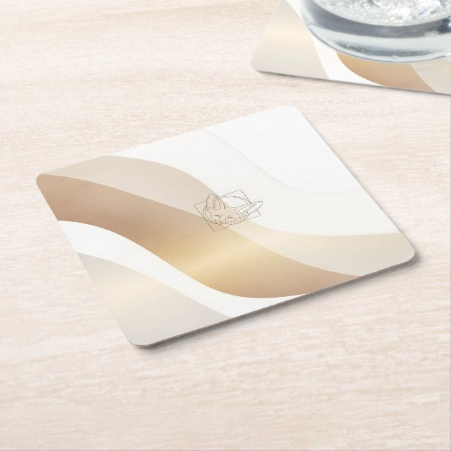 Calm Desert Waves with Fennec Essence | Minimal Se Paper Coaster (Angled)