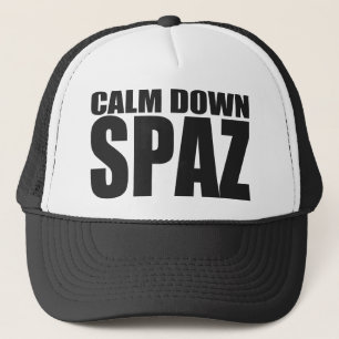 CALM DOWN SPAZ Snap Back Mesh Trucker Hat (Black)