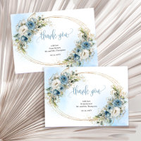 Calm Dusty Blue Floral Wedding thank you card