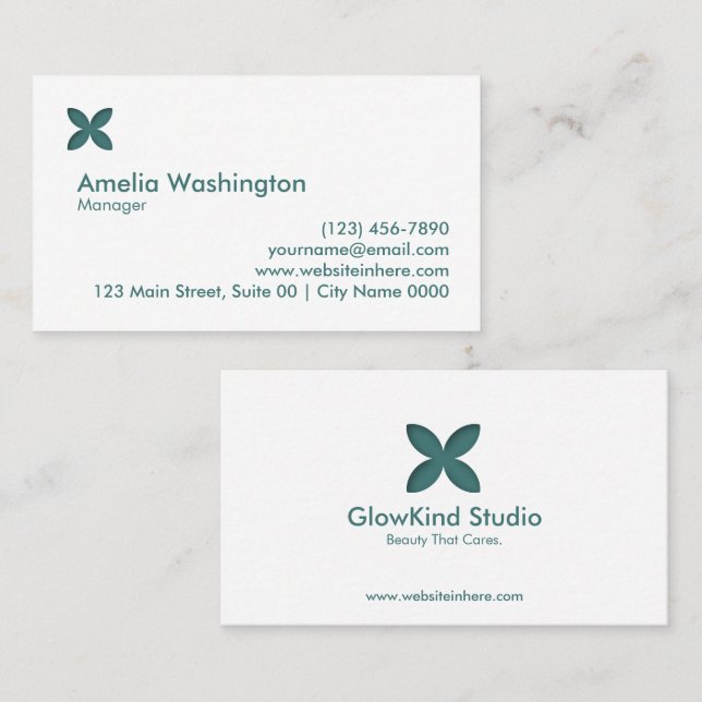 Calm Elegance Minimal Green Beauty Skincare Modern Business Card (Front/Back)