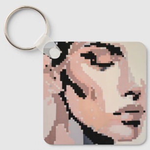 Calm female face in soft pixel tones key ring