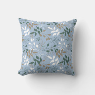 Calm Foliage Leaves in Blue, Green, Beige, White Cushion