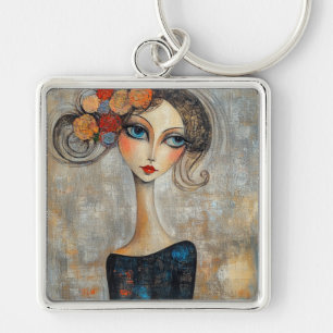 Calm Gaze of an Elegant Blue Eyed Lady Key Ring