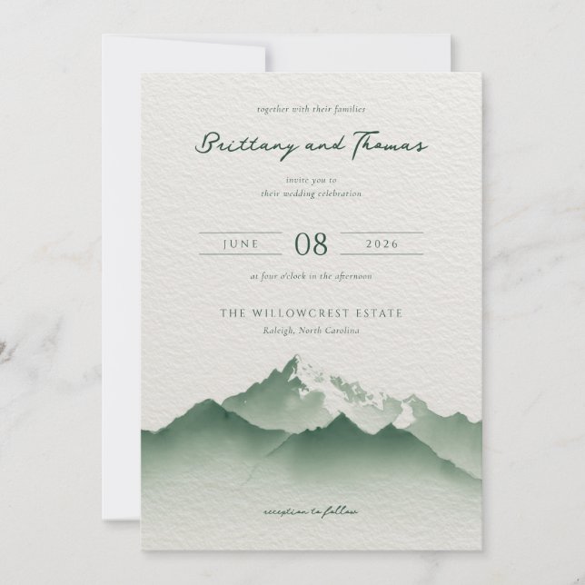 Calm Green Mountain Illustration Invitation (Front)