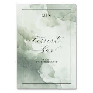 Calm Green Watercolor Dessert Bar Sign Table Number