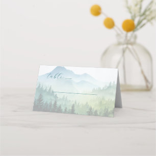 Calm Green Watercolor Mountain Forest Place Card