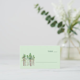 Calm Green Watercolor Pine Trees Place Card