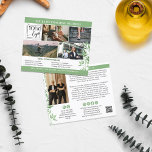 Calm Greenery Photo Collage Logo QR Promo Flyer<br><div class="desc">Greenery marketing flyer with your logo, four photos and your custom text on one side, and another photo, QR code and more custom text on the other side with green as an accent colour with greenery sprigs in soft shades of green. Marketing flyer for a life coach, wellness business, therapist,...</div>