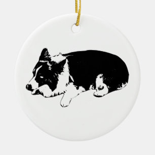 calm hearth glow, corgi ceramic ornament