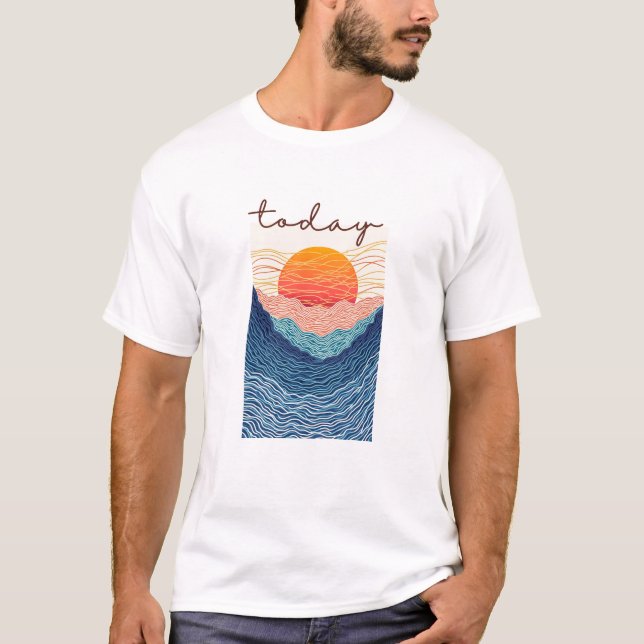 Calm Horizon Valley Line Art T-Shirt (Front)