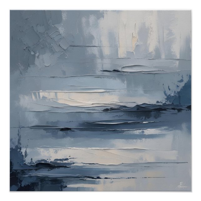 Calm Horizons – Abstract Blue & Grey Textured Land Poster (Front)