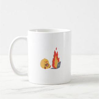 Calm in Chaos – Cute Yellow Bird & Fiery Laptop Mu Coffee Mug