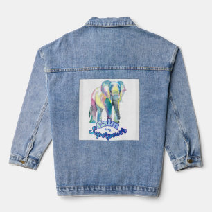 Calm Is My Superpower – Colorful Watercolor Eleph Denim Jacket