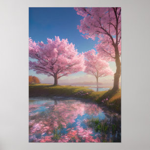Calm Lake Sakura Serenade Poster